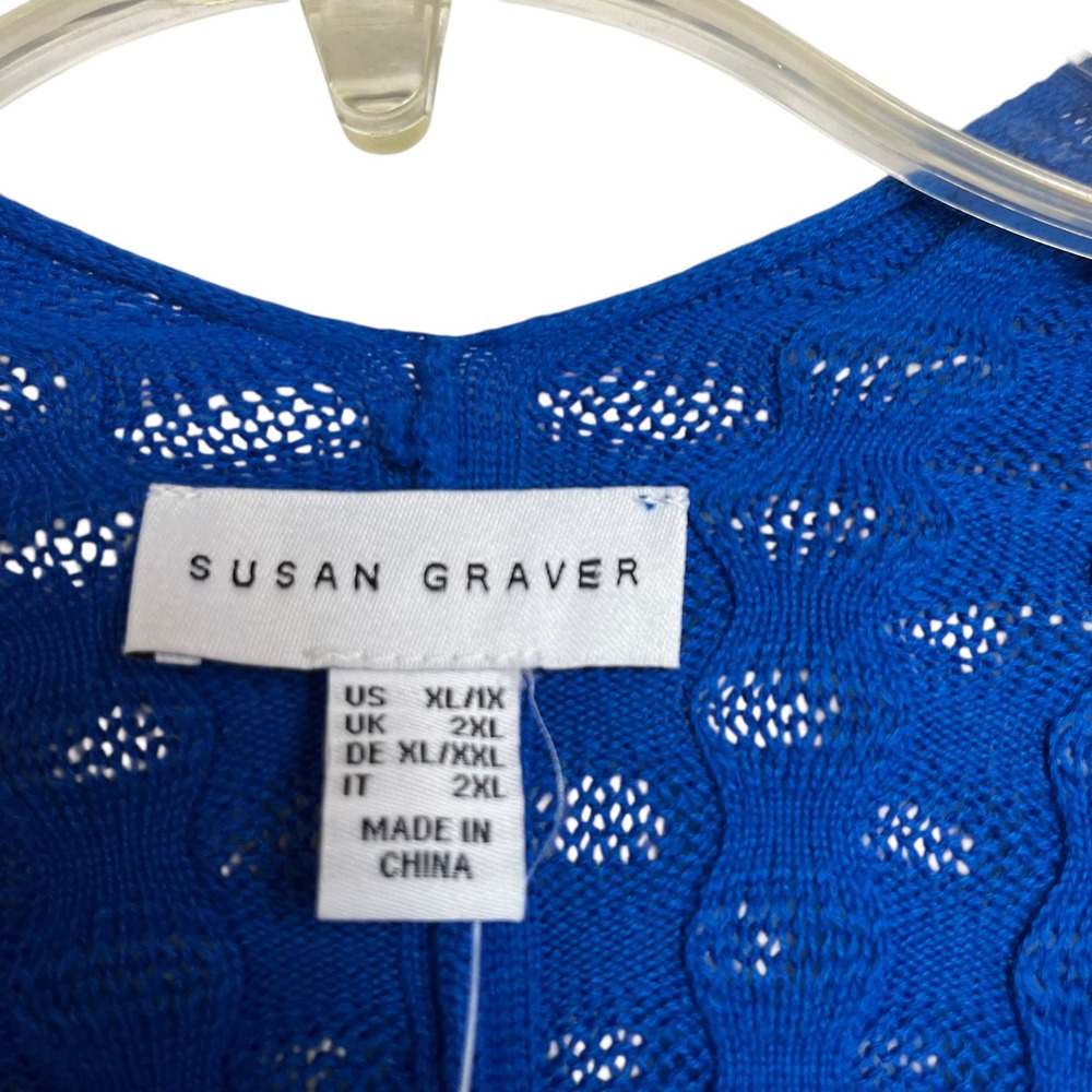 Susan Graver NWOT Royal Blue Textured Waffle Knit Poncho Cardigan XL/1X Cotton - Picture 3 of 6
